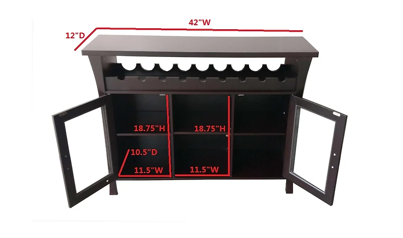 Kings Brand Furniture Wine Rack Buffet Server Console Table with Glass Doors (Espresso)