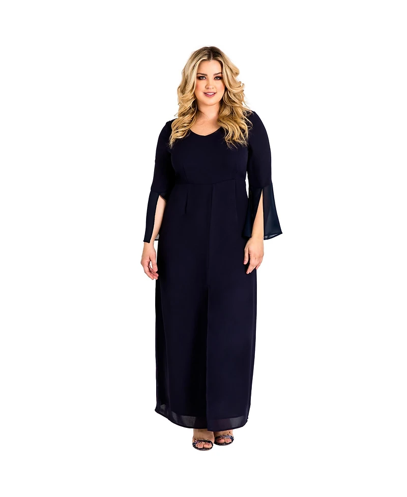 Standards & Practices Plus Size Slit Flare Bell Sleeve Maxi Dress