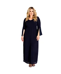 Standards & Practices Plus Size Slit Flare Bell Sleeve Maxi Dress