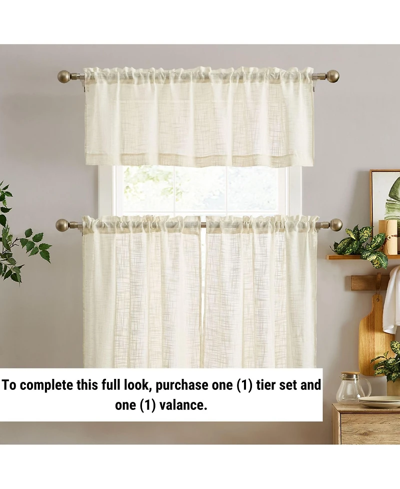 Hlc.me Linda Faux Linen Textured Semi Sheer Privacy Light Filtering Transparent Rod Pocket Short Thick Cafe Curtain Tiers for Small Windows