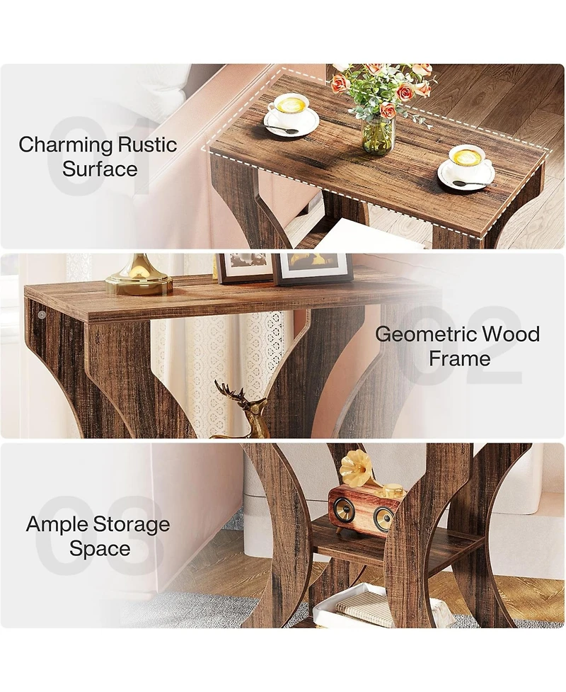 Tribesigns 24" Farmhouse End Table, 3-Tier Side Table with Storage Shelves, Industrial Wood Accent Table, Nightstand Bedside Table for Living Room, Be