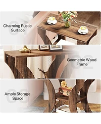 Tribesigns 24" Farmhouse End Table, 3-Tier Side Table with Storage Shelves, Industrial Wood Accent Table, Nightstand Bedside Table for Living Room, Be
