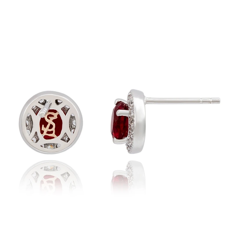 Suzy Levian Sterling Silver Round Cut Red Cubic Zirconia Halo Studs