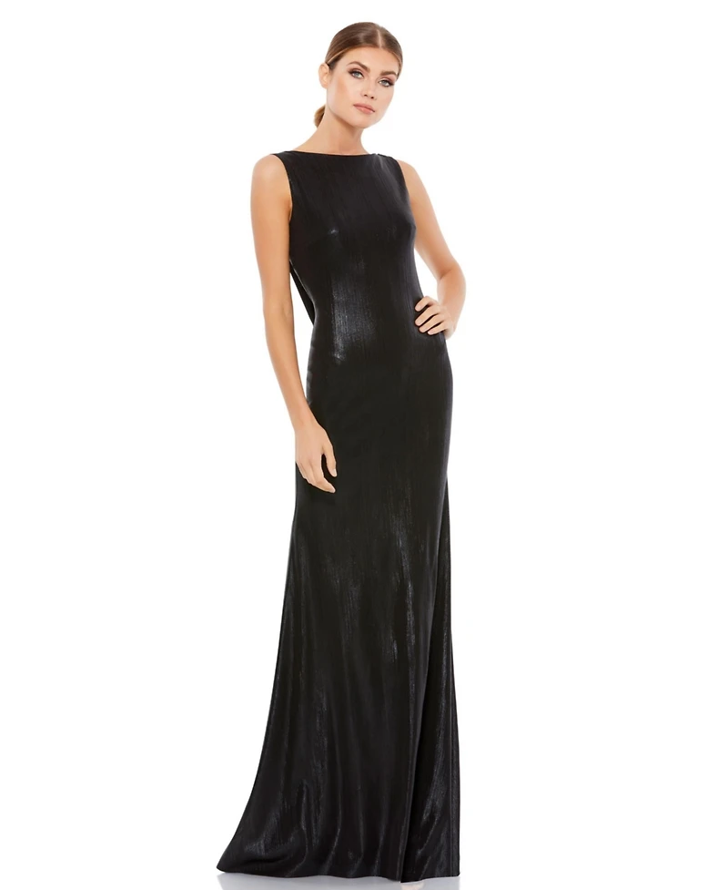 Women's Metallic Cowl Back Column Gown