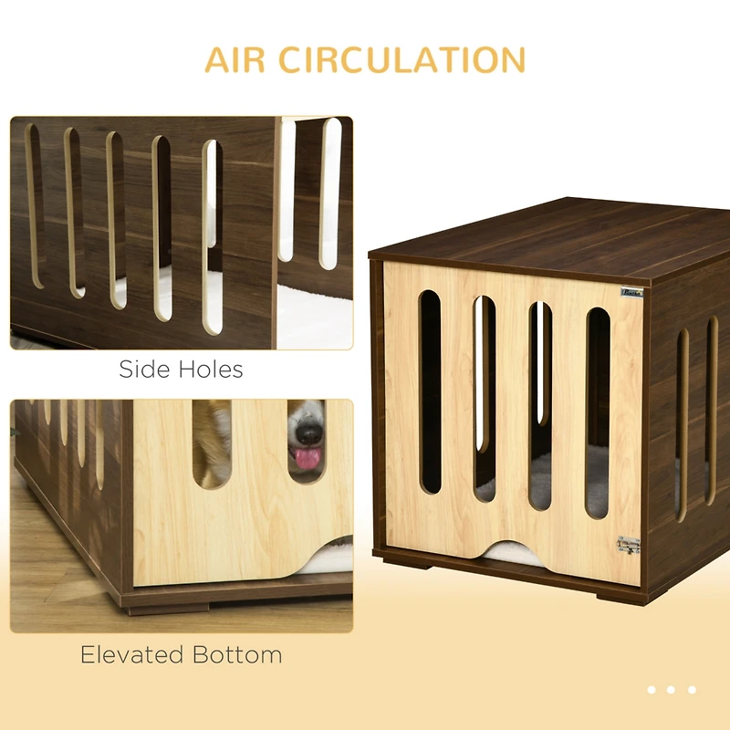 Furniture Style Dog Crate End Table with Removable Door Panel, Dog Crate Bed with Foam Cushion, Safety Lock, Indoor Use, for Small & Medium Dogs, Brow