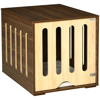 Furniture Style Dog Crate End Table with Removable Door Panel, Dog Crate Bed with Foam Cushion, Safety Lock, Indoor Use, for Small & Medium Dogs, Brow