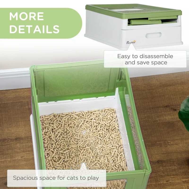 Fully Enclosed Cat Litter Box with Scoop, Hooded Cat Litter House with Drawer Type Tray, Foldable Smell Proof Cat Potty with Front Entry, Top Exit, La