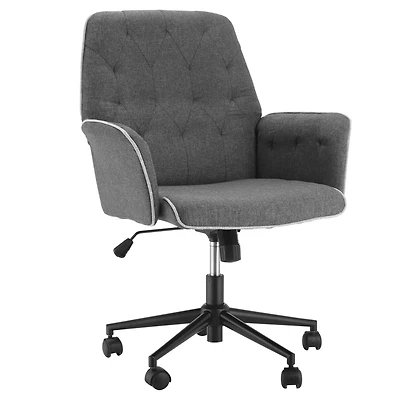 Linen Home Office Chair, Tufted Height Adjustable Computer Desk Chair with Swivel Wheels and Padded Armrests, Dark Gray
