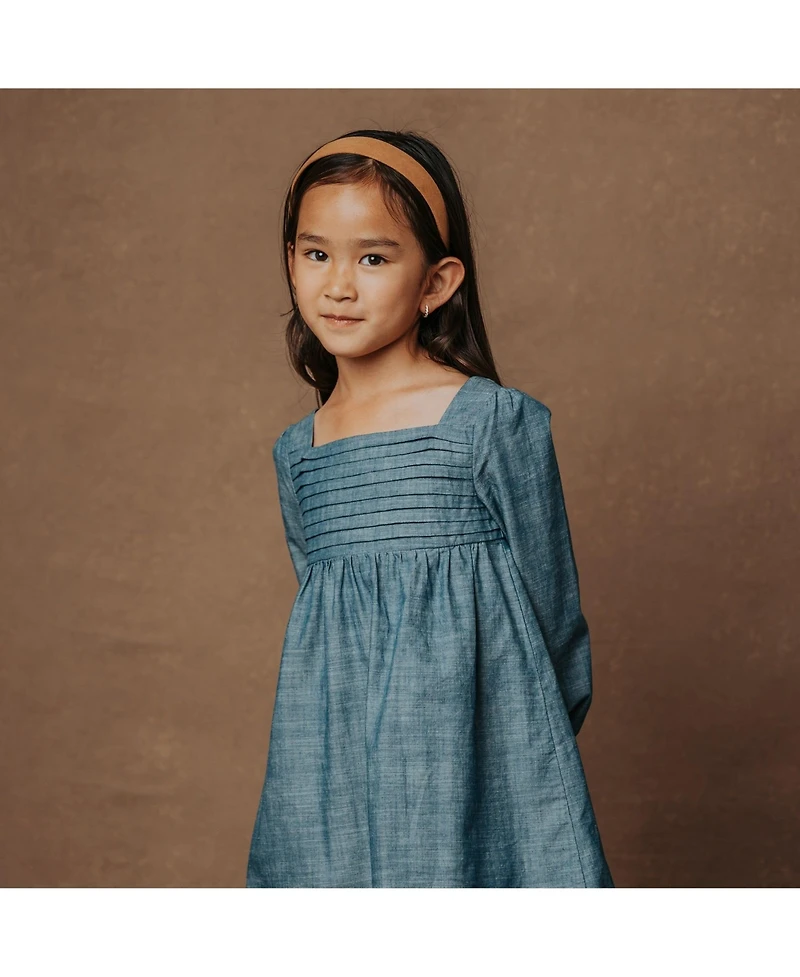 Hope & Henry Toddler Girls Organic Long Sleeve Ruched Bodice Chambray Dress