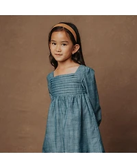 Hope & Henry Toddler Girls Organic Long Sleeve Ruched Bodice Chambray Dress