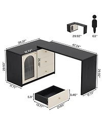Tribesigns Modern Makeup Vanity, Retractable Large Vanity Desk with 3 Drawers and Cabinet