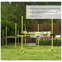 4 Piece Dog Agility Training Equipment for Dog Agility Course with Adjustable Height Jump Bars, Included Carry Bag, & Displacing Top Bar, Yellow