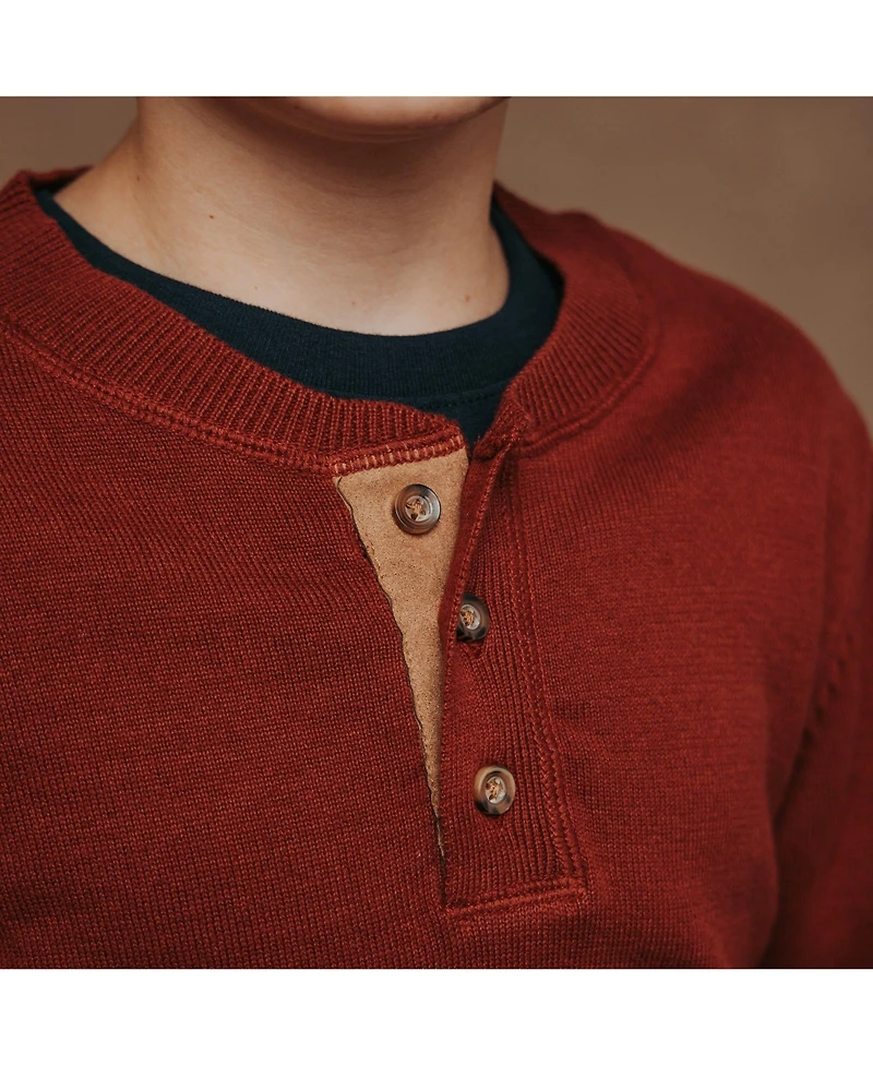 Hope & Henry Boys Organic Long Sleeve Henley Pullover Sweater with Elbow Patches