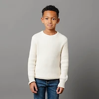 Hope & Henry Boys Organic Long Sleeve Herringbone Detail Crew Neck Pullover Sweater