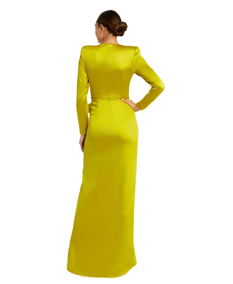 Mac Duggal Women's Long Sleeve Structured Bow Draped Gown