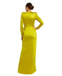 Mac Duggal Women's Long Sleeve Structured Bow Draped Gown
