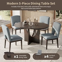 Simplie Fun Modern 5-Piece Extendable Round Dining Table Set with 16.2inch Removable Leaf for Small Places, Espresso+Gray