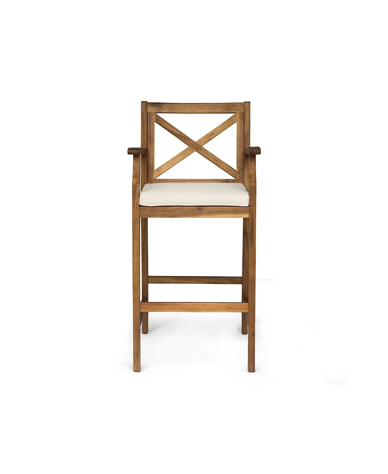Streamdale Acacia Wood Outdoor Barstools With Water-Resistant Cushions (Set Of 2)