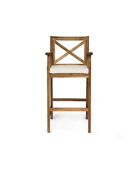 Streamdale Acacia Wood Outdoor Barstools With Water-Resistant Cushions (Set Of 2)