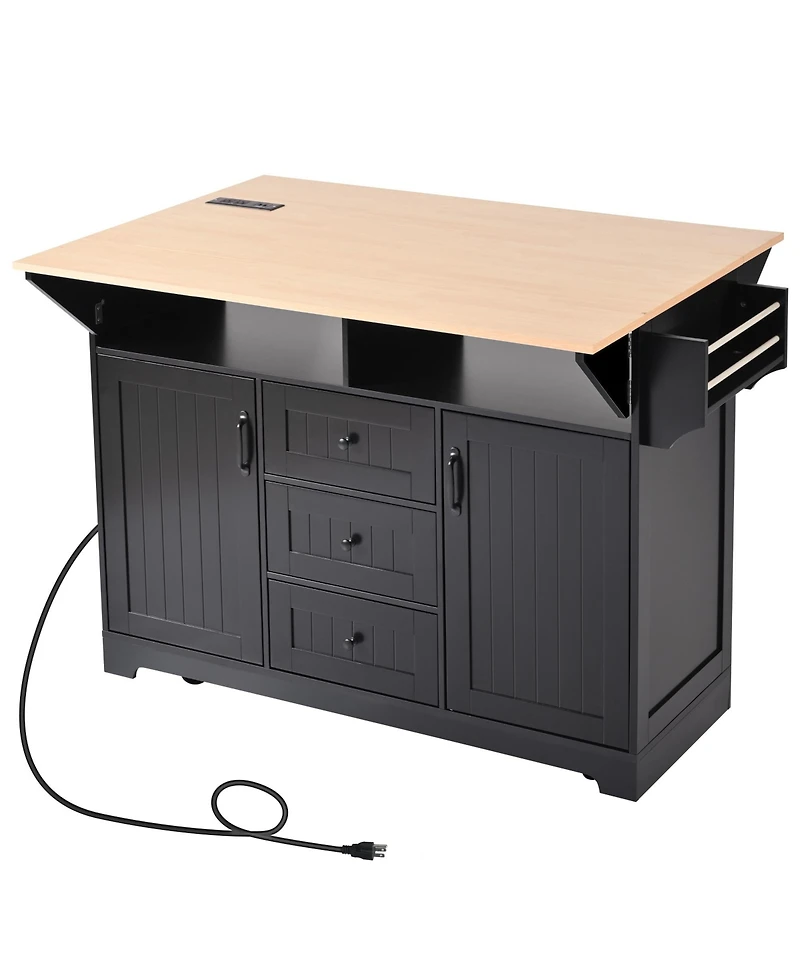 Streamdale Large Kitchen Island with Drop Leaf, Power Outlet, Storage