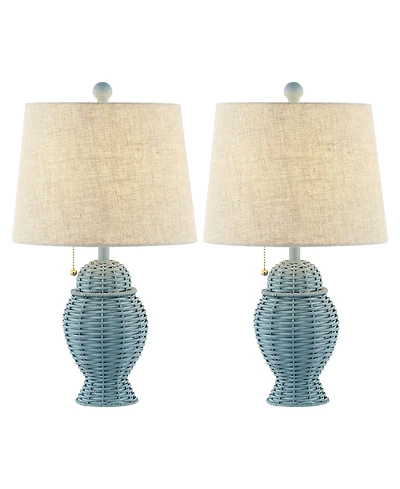 Jonathan Y Margie Wicker 20.5" Bohemian Rustic Iron Led Table Lamp, Green (Set of 2)