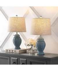 Jonathan Y Margie Wicker 20.5" Bohemian Rustic Iron Led Table Lamp, Green (Set of 2)