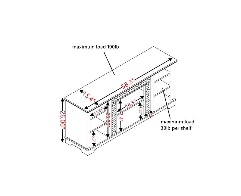 Simplie Fun Mantel Electric Fireplace Stone Tv Media Stand, Open Storage Modern Entertainment Console Space with 18" Fireplace Insert, White, 58.31" W