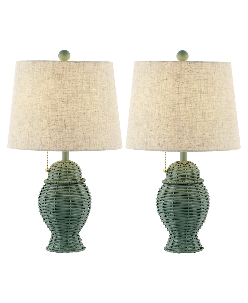 Jonathan Y Margie Wicker 20.5" Bohemian Rustic Iron Led Table Lamp, Green (Set of 2)