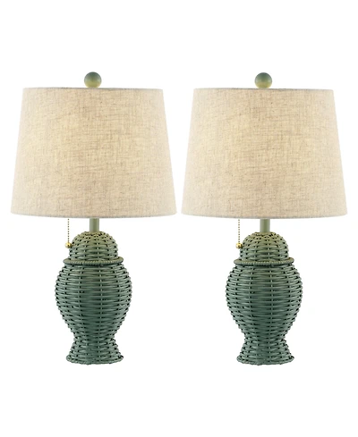 Jonathan Y Margie Wicker 20.5" Bohemian Rustic Iron Led Table Lamp, Green (Set of 2)