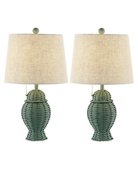 Jonathan Y Margie Wicker 20.5" Bohemian Rustic Iron Led Table Lamp, Green (Set of 2)
