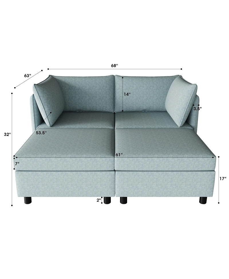 Streamdale Furniture Love Seat Couches, Chaise Longue Mid Century Modern Sofa Couch With Storage for Small Spaces, Living Room