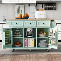 Streamdale Mint Green Kitchen Cart with Drop-Leaf, Cabinet, and Drawers