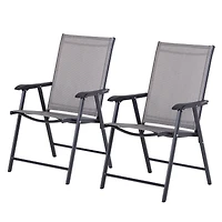 Set of 2 Patio Folding Chairs, Stackable Outdoor Sling Patio Dining Chairs with Armrests for Lawn, Camping, Dining, Beach, Metal Frame, No Assembly, G