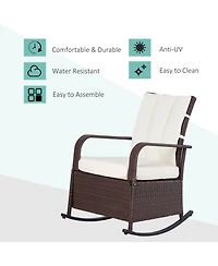 Streamdale Furniture Wicker Outdoor Rocking Chair, Patio Recliner with Adjustment Backrest, Pe Rattan Lounge Chair with Adjustable Footrest and Cushio