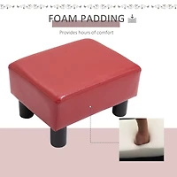 Ottoman Foot Rest, Small Foot Stool with Faux Leather Upholstery, Rectangular Ottoman Footrest with Padded Foam Seat and Plastic Legs, Red