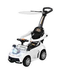 Push Car for Kids 1-3 Years, 3 in 1 Ride on Sliding Car, Foot to Floor Baby Push Car with Removable Handle, Music, Horn, Canopy, Safety Guardrail for