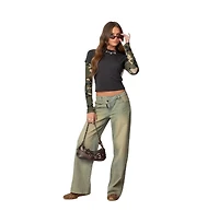 Edikted Womens Camo Layered Long Sleeve T Shirt