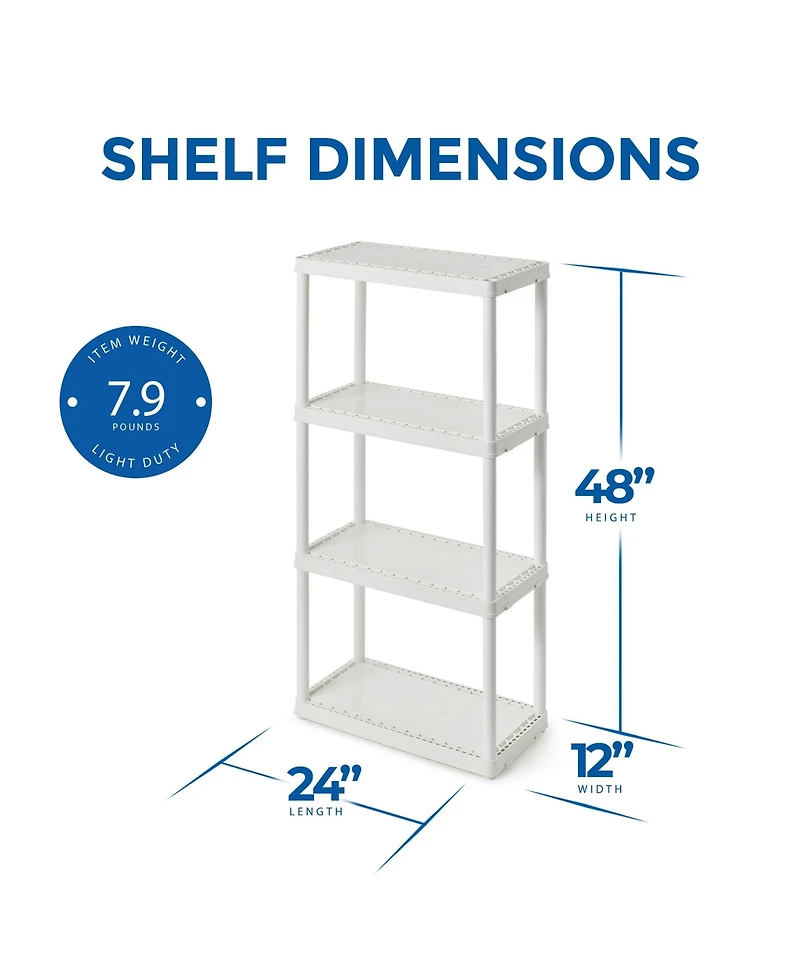 Gracious Living 4 Shelf Fixed Height Solid Light Duty Home Storage Unit, White