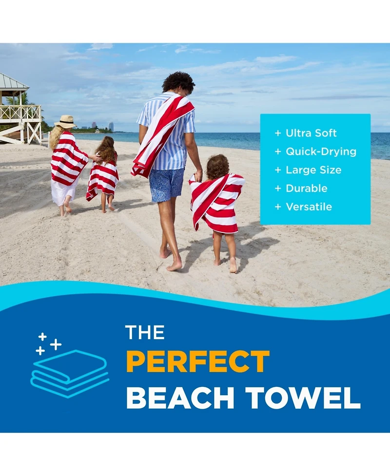 Ben Kaufman Striped Towel - Absorbent, 100% Cotton Towels - Oversized Towels for Beach Essentials - Quick-Dry Swimming Towels