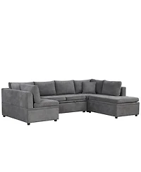 Simplie Fun 117.3" Oversized Sectional Sofa U- shaped Sofa Couch Pull-out Sofa Bed with Two Throw Pillows for Living Room, Gray