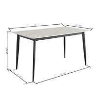 Streamdale Furniture Dining Table Table 55" Rectangular White Kitchen Table with Porcelain Table Top and Metal Legs, Dining Room Table for 4,Mid Centu