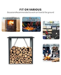 3ft x 5ft Outdoor Meta Firewood Rack, Open Wood Shed For Firewood, Pellet, or Lumber Storage, Black