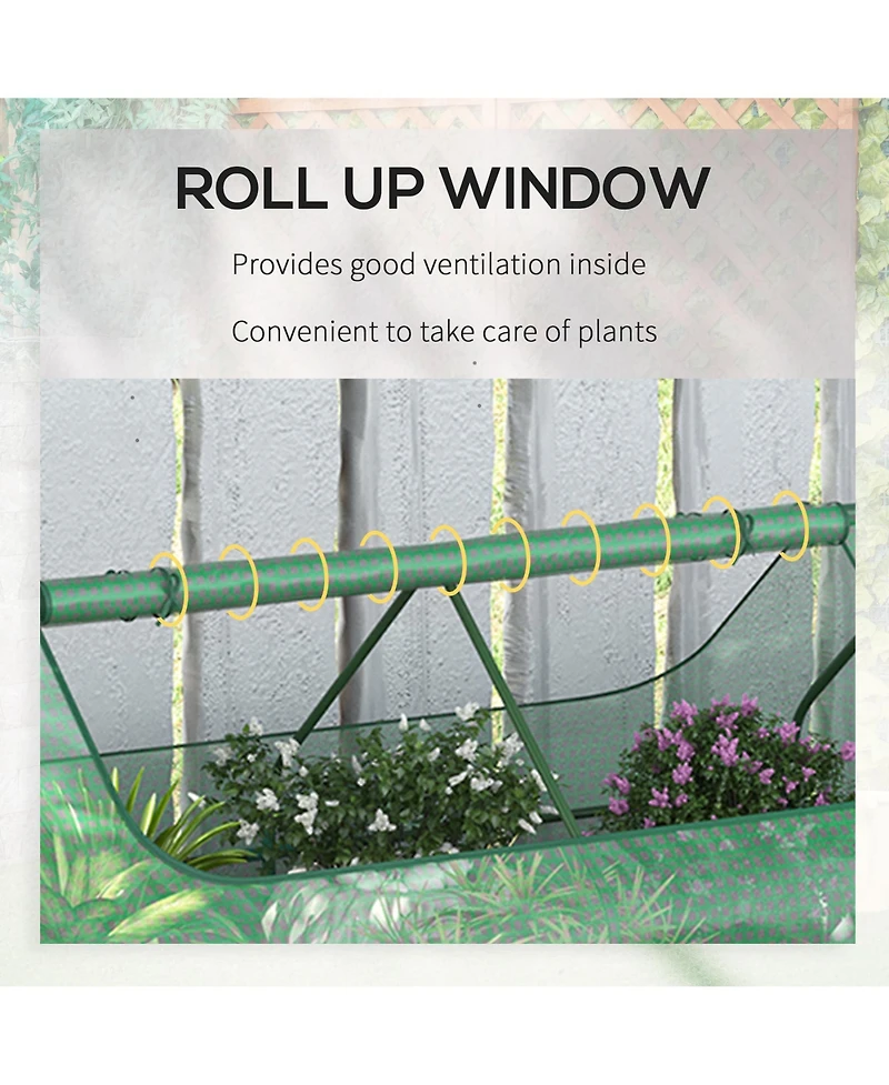 6' x 3' Galvanized Raised Garden Bed with Mini Pe Greenhouse Cover, Outdoor Metal Planter Box with 2 Roll-Up Windows for Growing Flowers, Fruits, Vege