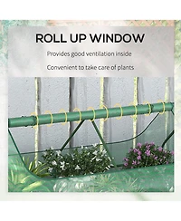 6' x 3' Galvanized Raised Garden Bed with Mini Pe Greenhouse Cover, Outdoor Metal Planter Box with 2 Roll-Up Windows for Growing Flowers, Fruits, Vege