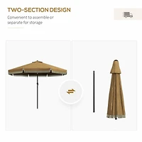 9ft Patio Umbrella with Push Button Tilt and Crank, Ruffled Outdoor Market Table Umbrella with Tassles and 8 Ribs, for Garden, Deck, Pool, Tan