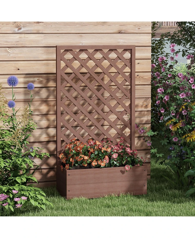 Raised Garden Bed with Trellis Lattice, Wood Planter Box with Self Draining Gap, Freestanding Trellis Planter for Climbing Plants, Vines, Flowers, 29.