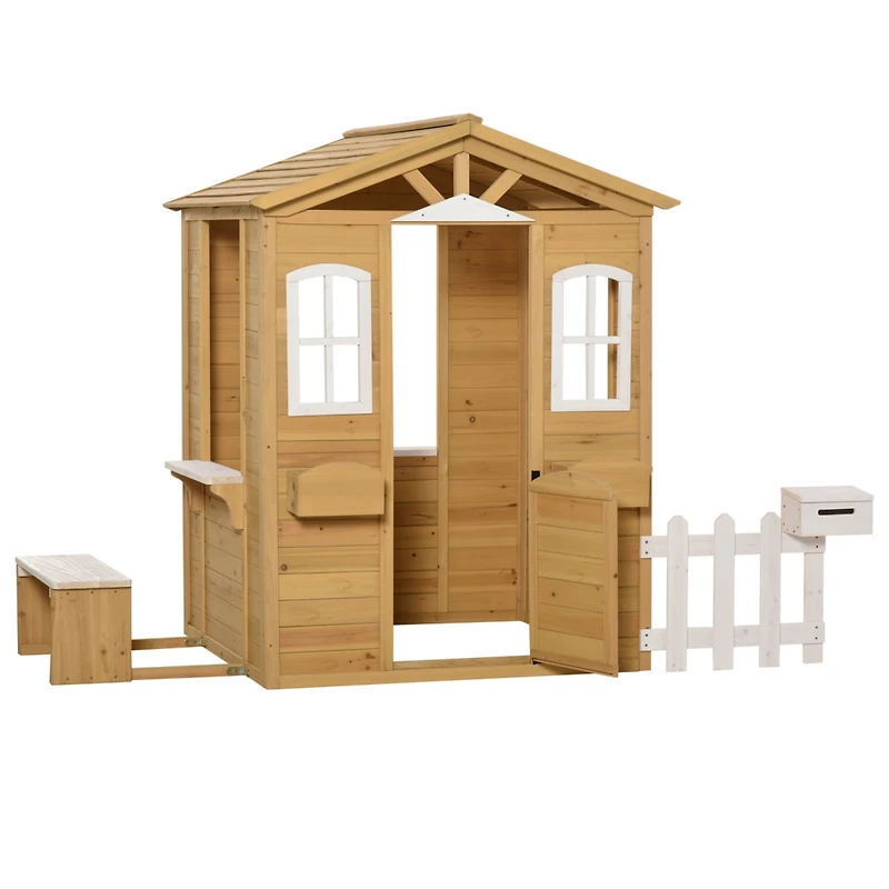Outdoor Playhouse for kids Wooden Cottage with Working Doors Windows & Mailbox, Pretend Play House for Age 3-6 Years