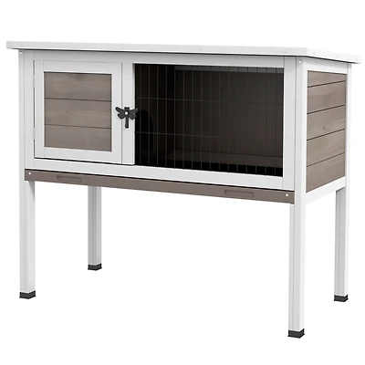 Streamdale Furniture Elevated Wooden Rabbit Hutch, Indoor/Outdoor Bunny Cage with Hinged Asphalt Roof and Removable Tray for Single, Dwarf, or Guinea