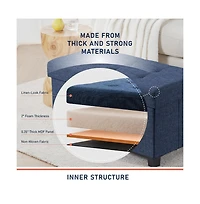 Ornavo Home Foldable Tufted 30 Inch Linen Bench Storage Ottoman with Legs