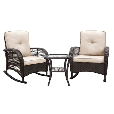 Streamdale 3-Piece Wicker Patio Bistro Set with Rocking Chairs